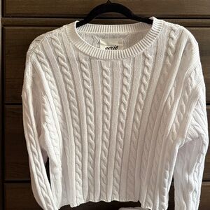 Aerie Cropped White Cable Knit Pullover